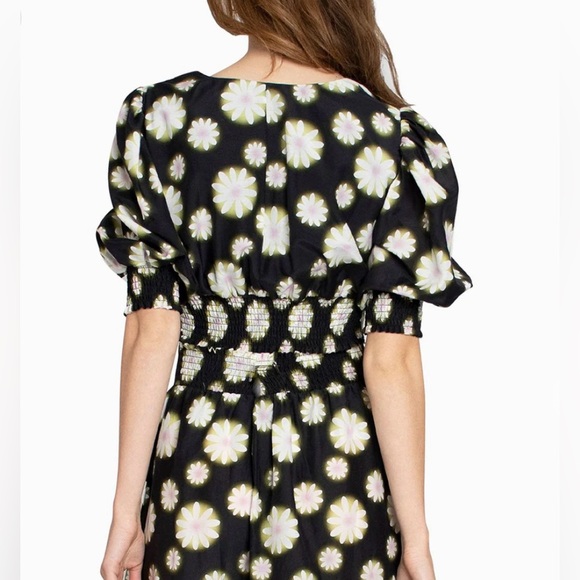 Nicole Miller NWT Hazy Daisy Cotton Sweetheart Crop Top Puff Sleeve Women’s Sz P - Picture 2 of 12